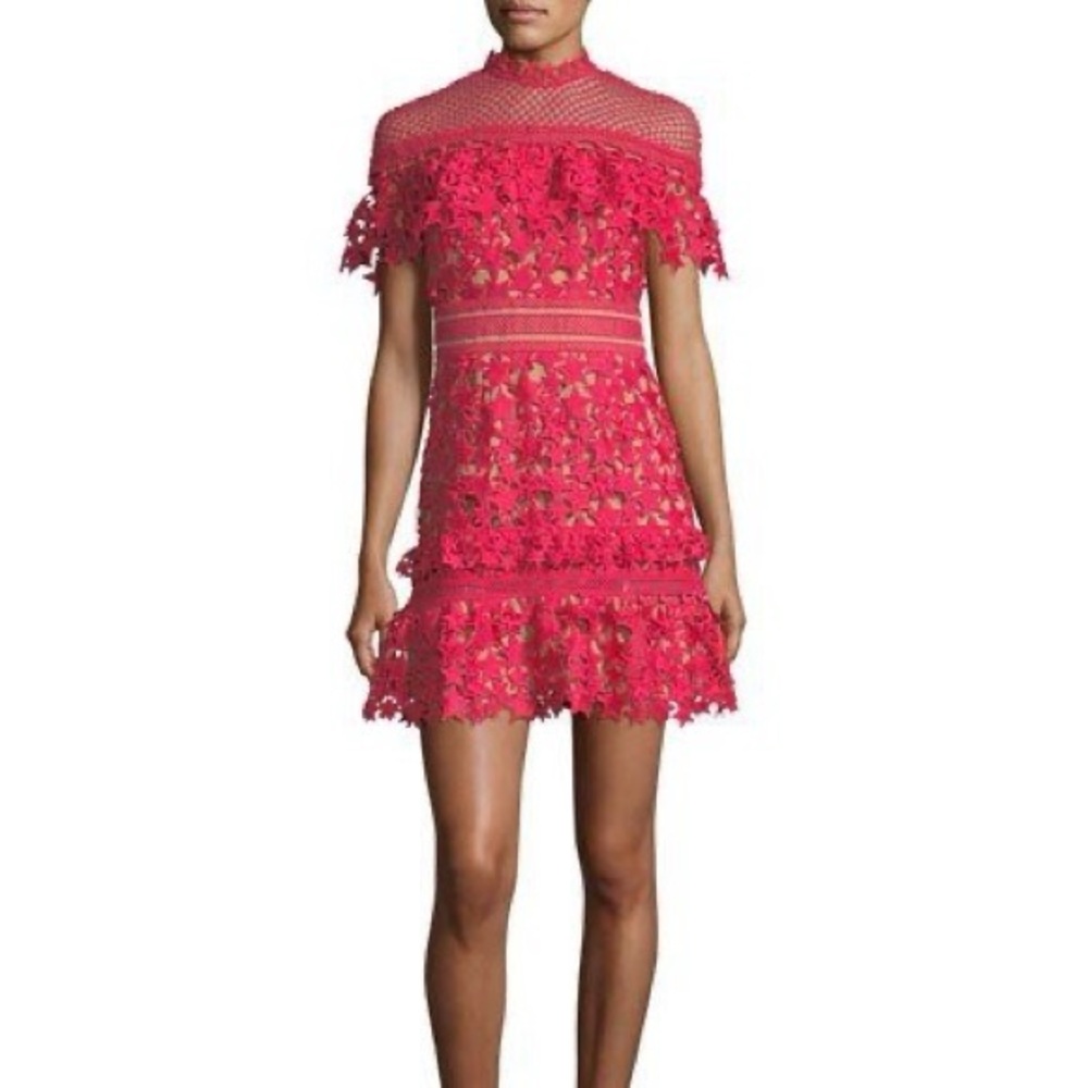 Self Portrait Star Guipure Yoke Frill Lace Mini Dress